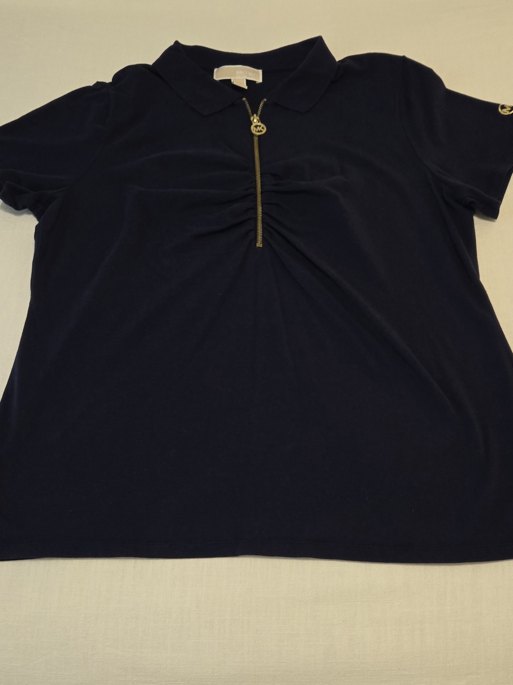 Michael Kors Navy Gold Zip Polo Top – Size XL
